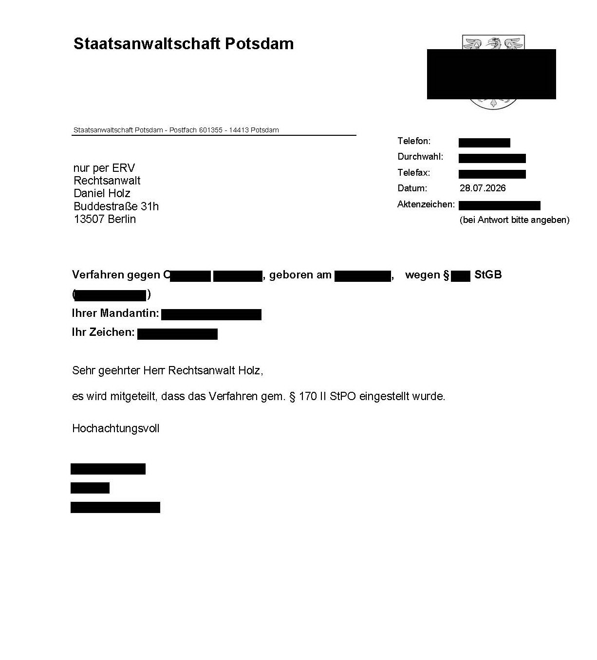 Wird auch gegen Sie strafrechtlich ermittelt? Einstellungsbescheid